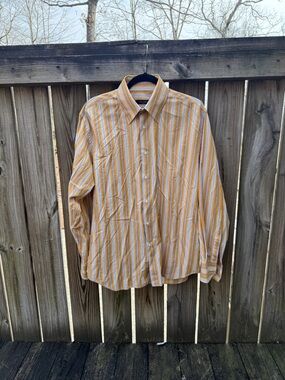 Equilibrio Italian Men's Yellow Stripe Long-Sleeve Button-Down Shirt